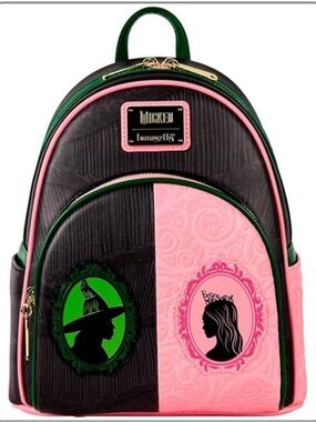 Loungefly Wicked Glinda and Elphaba Mini Backpack - Pink, Black & Green